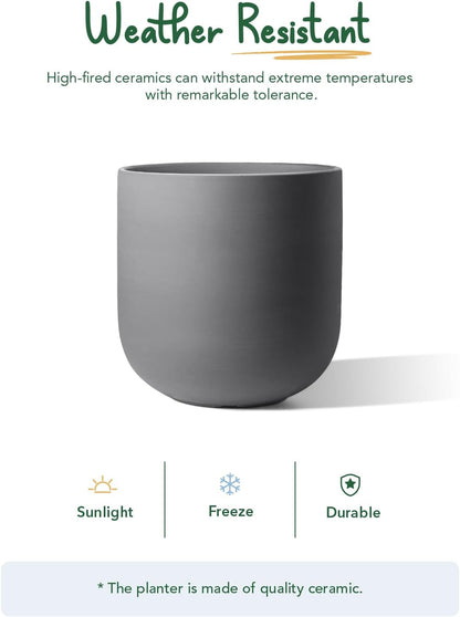 LE TAUCI 12 Inch Pots for Plants, Ceramic Large Planters for Indoor Plants, Indoor Plant Pots for Home Garden Patio Office, Planter Pots with Drainage Hole and Rubber Plug, Neutral Gray