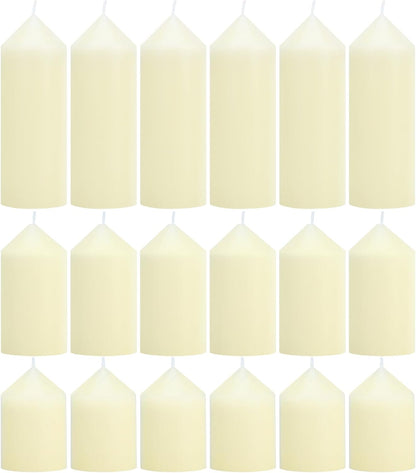 18 Pcs Ivory Pillar Candles Bulk Set，3 Different Lengths 2 x 3/4/6 Inch (6 Each)，Hurricane Candles，Dripless Unscented Smokeless，Gives You a Better Atmosphere When Organizing an Event Party.