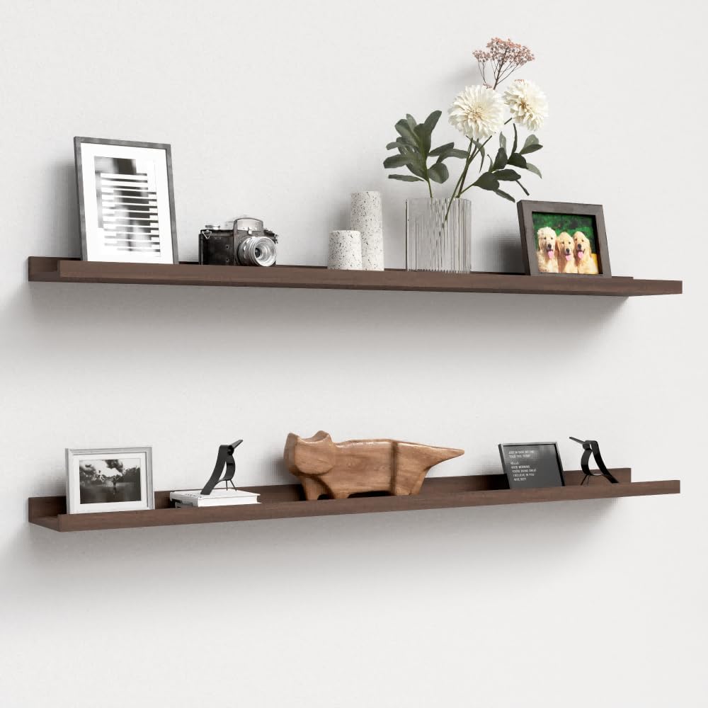 Boswillon Floating Shelves Wall Mounted Set of 2, Modern Black Wall Shelves for Storage with Lip, Display Picture Ledge Shelf for Wall Decor Bedroom Living Room Bathroom Kitchen