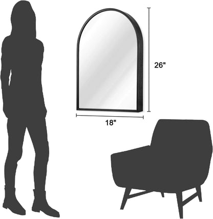 Black Arched Wall Mirror Aluminum Alloy Frame Bathroom Mirror Brushed Metal Vanity Wall Mounted Mirror for LivingRoom Bedroom Entryway Room Home Decor 16"x12"