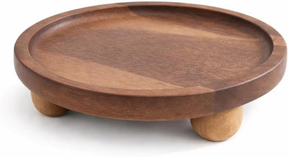 Wooden Riser for Display, 7 Inch Round Wood Riser Pedestal Stand, Small Round Wooden Tray & Wood Pedestal Tray, Elevated Tray for Candles Plants Bottles Vases, Farmhouse Tabletop Entry Table Centerpiece Decor