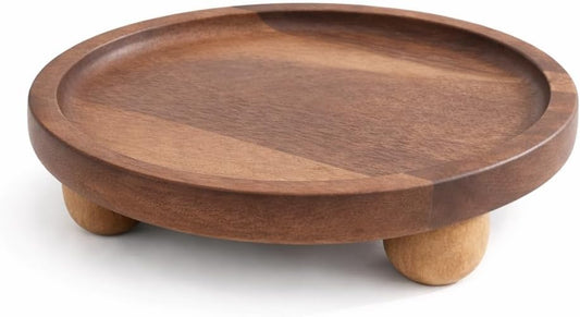 Wooden Riser for Display, 7 Inch Round Wood Riser Pedestal Stand, Small Round Wooden Tray & Wood Pedestal Tray, Elevated Tray for Candles Plants Bottles Vases, Farmhouse Tabletop Entry Table Centerpiece Decor