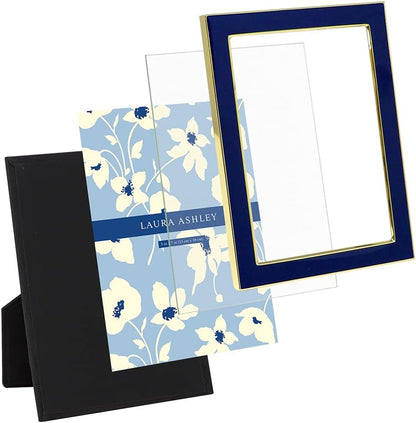 Laura Ashley 5x7 Navy Enamel Picture Frame, Gold Metal Edge with Easel, for Countertop, Counterspace, Tabletop Display, Bookshelf, Desk, Wall Décor, Photo Gallery (5x7, Navy W/Gold)