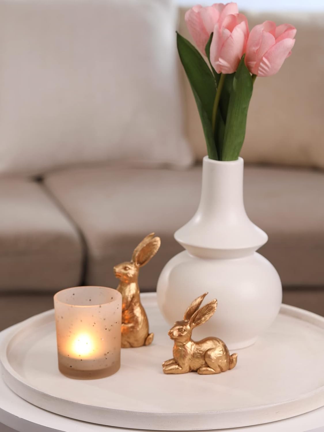 DN DECONATION Golden Polyresin Bunny Decor Rabbit Figurines, Easter Bunny Statue Set of 3 for Spring Tabletop Decor