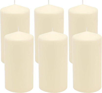 Stonebriar Unscented Pillar Candles – 65 Hour Burn Time, Long-Lasting Wax Candles for Weddings, Holidays, Home Décor & Special Events, Pack of 6, Ivory, 3" x 6"