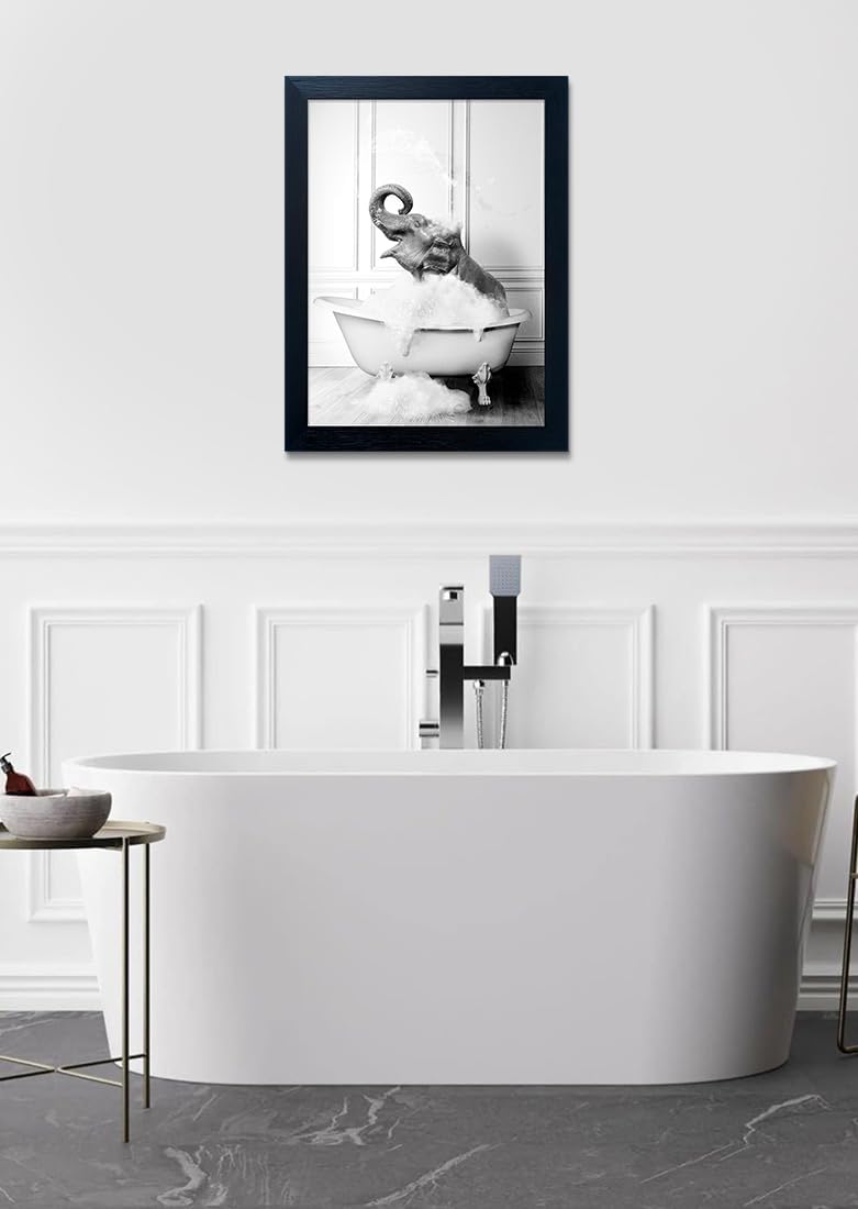 Bathroom Picture Wall Decor, Framed Black and White Bathroom Wall Art, Toilet Paper in Little Funny Raccoon's Hand Animal Canvas Print Painting