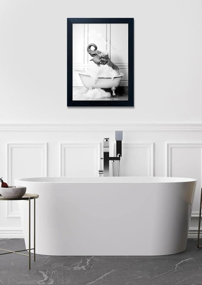 Bathroom Picture Wall Decor, Framed Black and White Bathroom Wall Art, Toilet Paper in Little Funny Raccoon's Hand Animal Canvas Print Painting