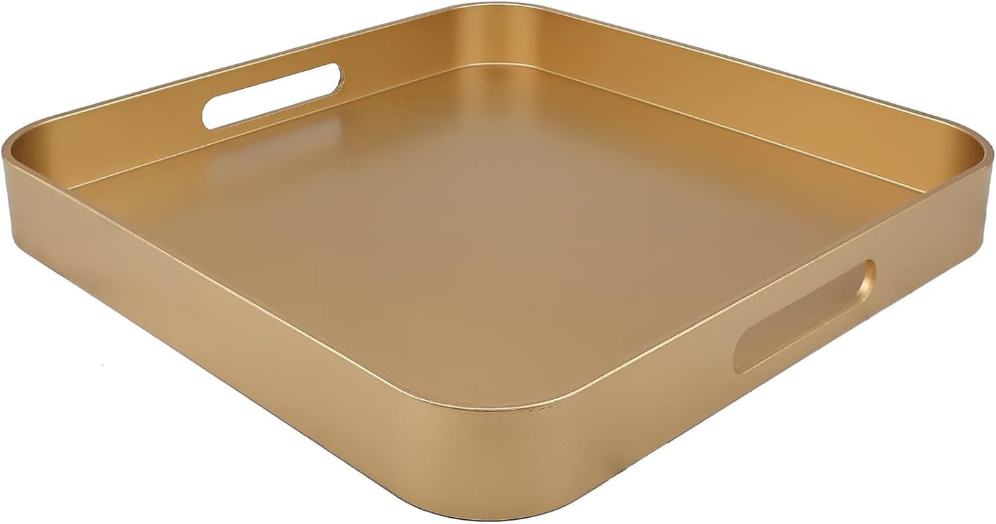Green Decorative Tray with Handles, Versatile Serving Tray for Coffee Table, Ottoman, Ideal for Serving, Displaying, Organizing, 15.7"*10.2"*1.57"