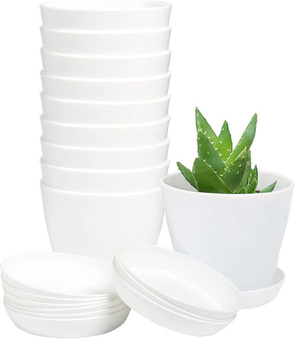 TDHDIKE 10 Pcs Plastic Planters Indoor Pots, Mini Flower Seedlings Nursery Flower Pot with Pallet, Modern Decorative Gardening Containers