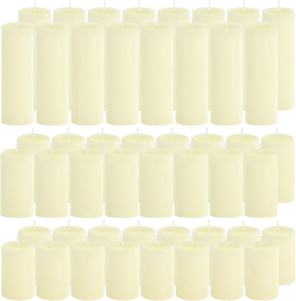 12-Pack Ivory Unscented Pillar Candle Set - 2x3, 2x6, 2x8-inch Long-Burning Drip-Free Tapers, 4 Per Size. Ideal for Home Decor, Weddings, Emergencies, and Holidays.