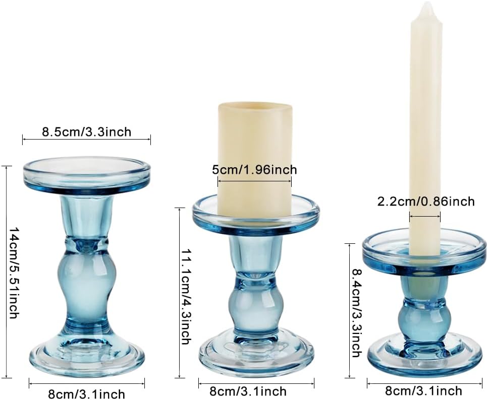 6-Piece Set of Glass Candlestick, Crystal Candlestick Holder Holder and Conical Candle, Christmas Candle Holder Decoration, Family Living Room Wedding Candle Holder (Clear 2sets)