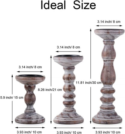 Wood Pillar Candle Holder: 3Pcs Rustic White Candle Holders for Pillar Candles Wood Candle Holders Distressed Wooden Farmhouse Candle Holder Large Rustic Candle Holder for Fireplace Table