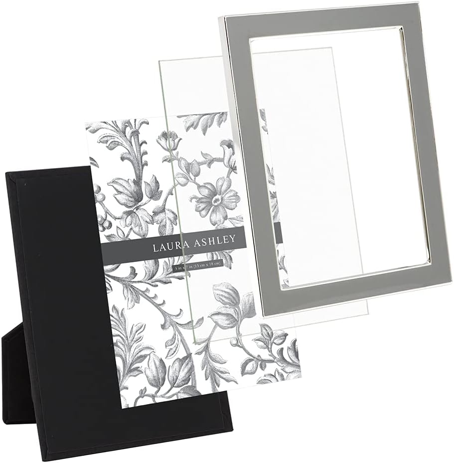 Laura Ashley 5x7 Navy Enamel Picture Frame, Gold Metal Edge with Easel, for Countertop, Counterspace, Tabletop Display, Bookshelf, Desk, Wall Décor, Photo Gallery (5x7, Navy W/Gold)