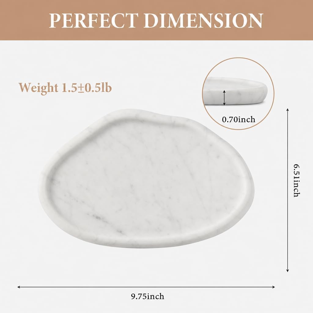 Koville Luxurious Natural Marble Vanity Tray, Cloud Shape Serving Stone Key Tray for Home Decor, 10" x 7" Marble Storage Trays for Bathroom, Stone Plate Holder for Perfume, Candle and Jewelry