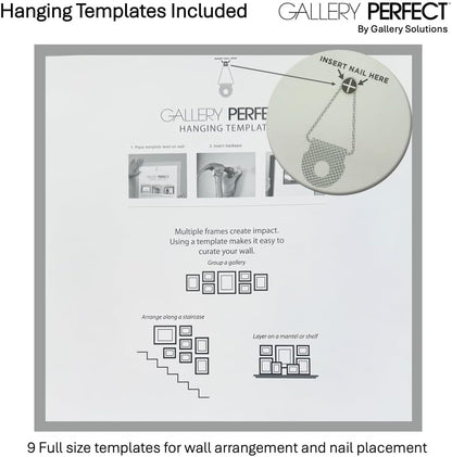 Gallery Perfect 12x12 Picture Frames, 9 Piece Set with Real Glass Cover for 8x8 Photos With Mat, Picture Frames Collage Wall Decor for Gallery Wall, Home Decor, Black