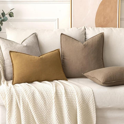 MIULEE Decorative Linen Euro Sham Pillow Covers 26x26 Cream White Boho Farmhouse Neutral Couch Throw Pillows for Bed Pack of 2 Accent Modern Pillowcase Sofa Livingroom Home Decor