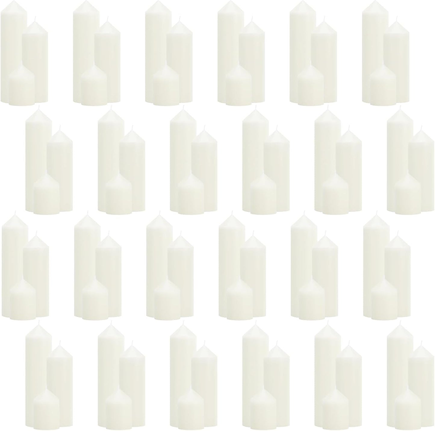 18 Pcs White Pillar Candles Bulk Set，Hurricane Candles，3 Different Lengths 2 x 3/4/6 Inch (6 Each)，Dripless Unscented Smokeless，Gives You a Better Atmosphere When Organizing an Event Party.