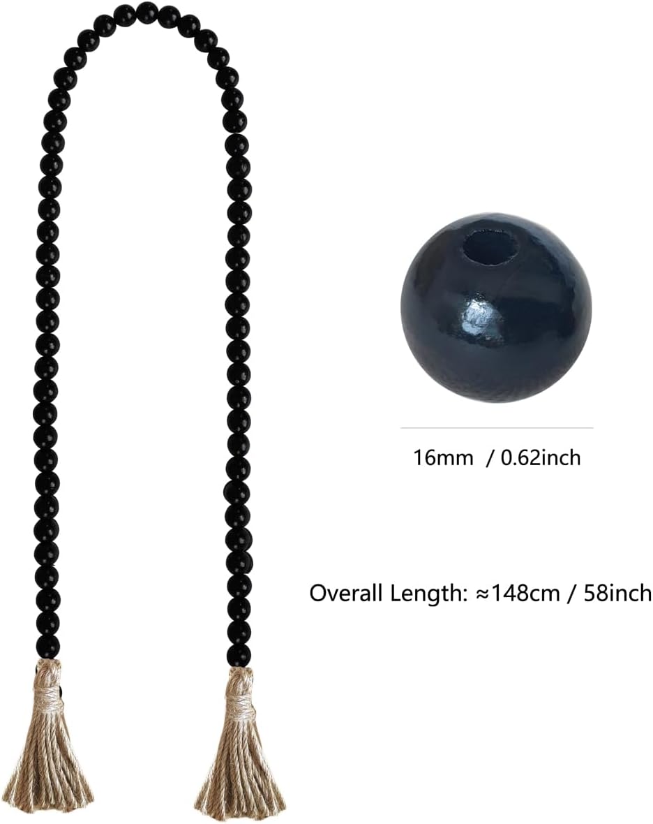 Boho Decor Wood Beads Garland Farmhouse Wall Hanging Decorations Natural Wooden Bead Tassel Decorative for Coffee Table Christmas and Prayer (Nature, 58")