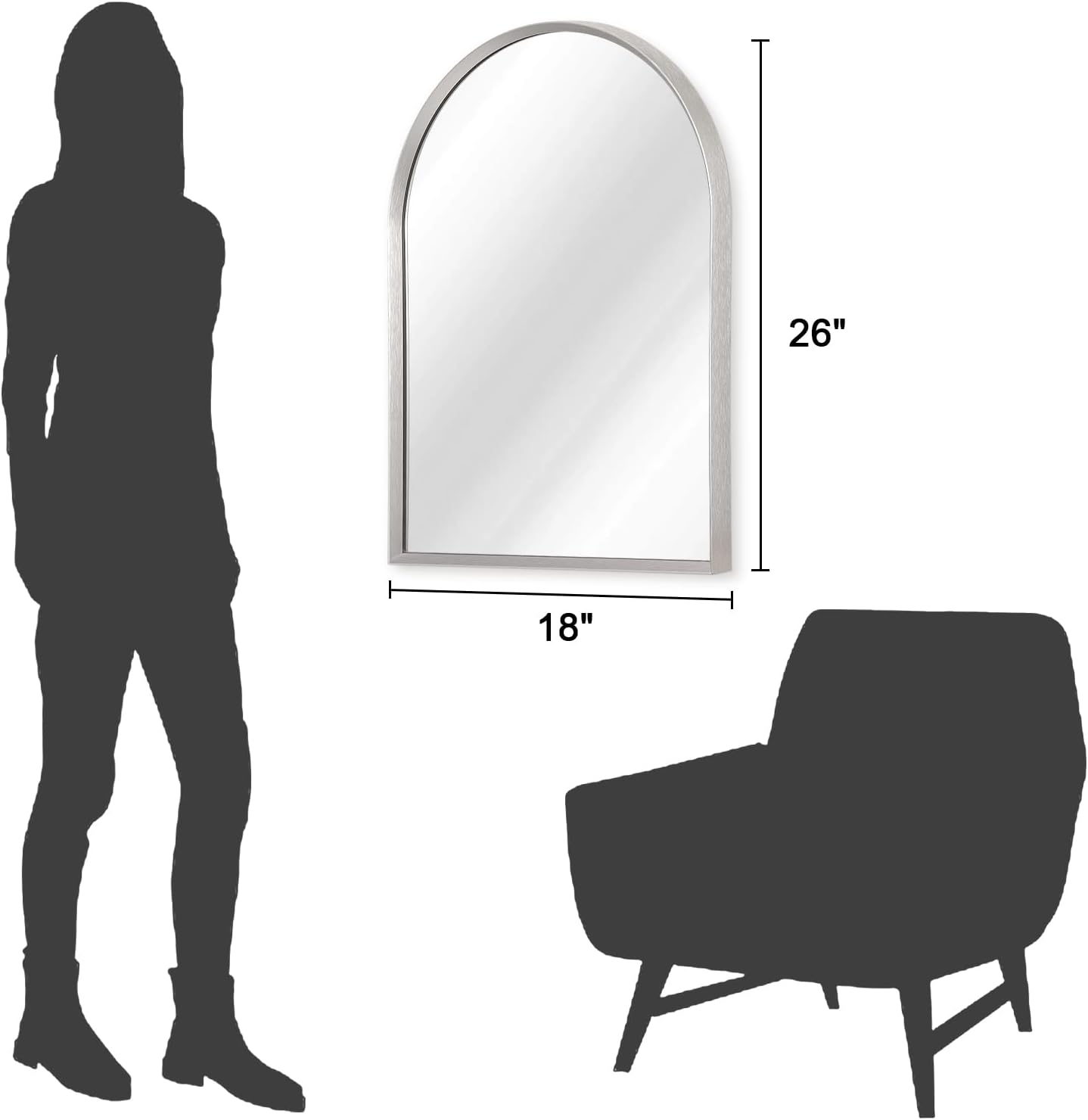 Black Arched Mirror, Modern Bathroom Wall Mirror Aluminum Alloy Framed Mirror Brushed Metal Vanity Wall Mounted Mirror for Livingroom Bedroom Entryway Room 16"x12"