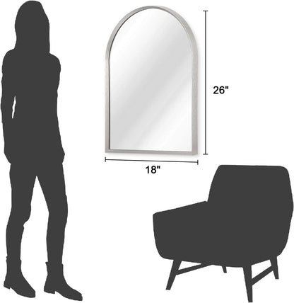Black Arched Mirror, Modern Bathroom Wall Mirror Aluminum Alloy Framed Mirror Brushed Metal Vanity Wall Mounted Mirror for Livingroom Bedroom Entryway Room 16"x12"