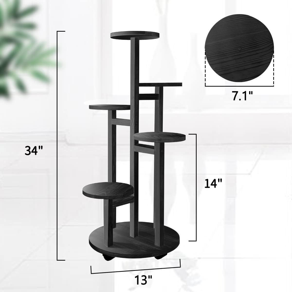 GEEBOBO 5 Tiered Tall Plant Stand for Indoor, Wood Plant Shelf Corner Display Rack, Multi-tier Planter Pot Holder Flower Stand for Living Room Balcony Garden Patio (Brown)