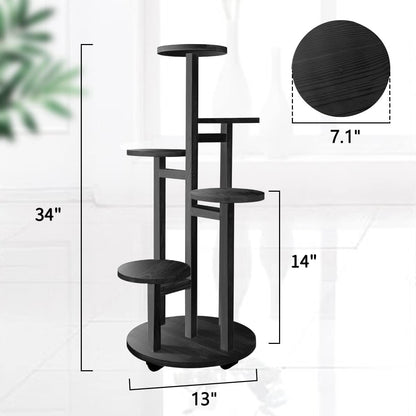 GEEBOBO 5 Tiered Tall Plant Stand for Indoor, Wood Plant Shelf Corner Display Rack, Multi-tier Planter Pot Holder Flower Stand for Living Room Balcony Garden Patio (Brown)