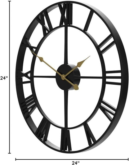 LEIKE 16" Large Wall Clocks Battery Operated, Round Modern Silent Non-Ticking Black Metal Wall Clock for Living Room Decor, Bedroom Kitchen (40cm Diameter, Black Roman Number)