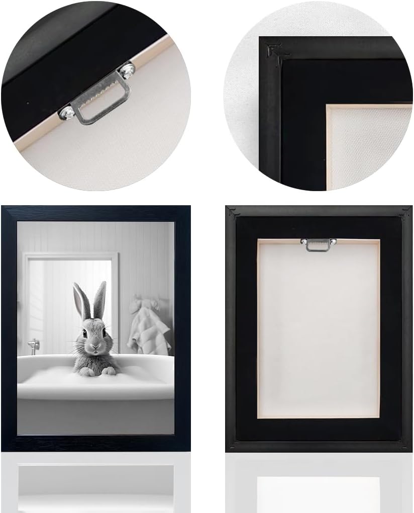 Bathroom Picture Wall Decor, Framed Black and White Bathroom Wall Art, Toilet Paper in Little Funny Raccoon's Hand Animal Canvas Print Painting