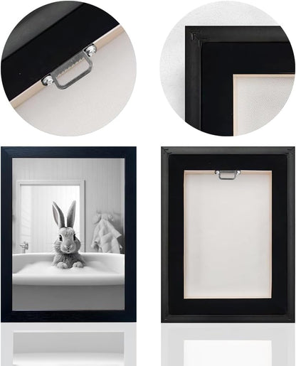 Bathroom Picture Wall Decor, Framed Black and White Bathroom Wall Art, Toilet Paper in Little Funny Raccoon's Hand Animal Canvas Print Painting