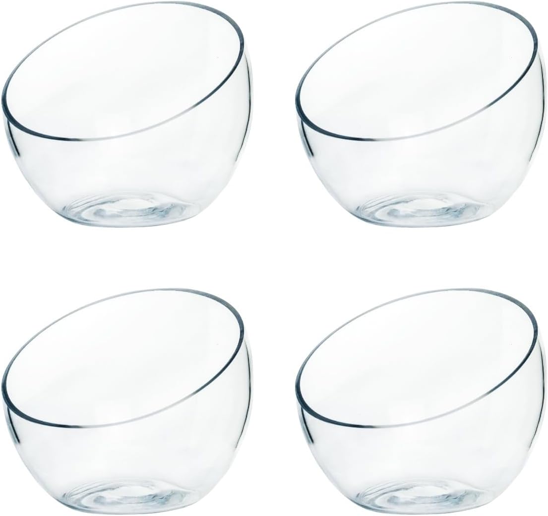 Slant Cut Bowl Glass, Glass Fish Bowl Vase, 6" Height x 7" Width Fruit Jar, Candy Dish, Clear Terraium, Flower Centerpiece