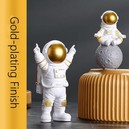 Blue White Astronaut Statues Set of 4, Spaceman Sculpture Figurines Outer Space Theme Decor for Nursery Room Cake Topper