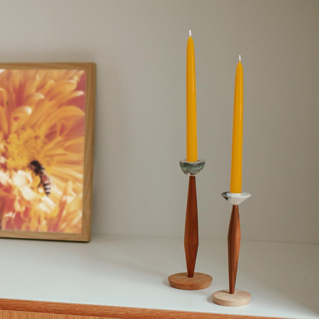 16PCS Beeswax Taper Candles, 9" Handmade Natural Candles, Dripless and Smokeless，9 Hour Burn Time