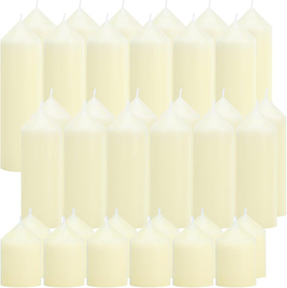 18 Pcs Ivory Pillar Candles Bulk Set，3 Different Lengths 2 x 3/4/6 Inch (6 Each)，Hurricane Candles，Dripless Unscented Smokeless，Gives You a Better Atmosphere When Organizing an Event Party.