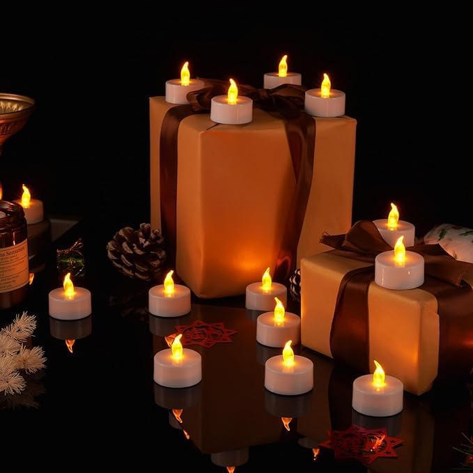 PUNPUBA LED Tea Lights Candles- 24Pack Flameless Candles Realistic and Bright Flickering Long Lasting 200Hours for Holiday Celebration,Party, Home Decoration WarmWhite,Battery Operated