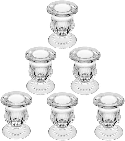 Glass Taper Candle Holder Set of 6 - Clear Crystal Candlestick Holders for Tapered Candles, Elegant Candle Stick Holder Set for Wedding Party Christmas Thanksgiving Festival (6, Transparent)