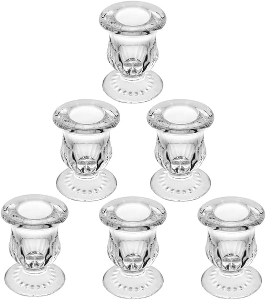 Glass Taper Candle Holder Set of 6 - Clear Crystal Candlestick Holders for Tapered Candles, Elegant Candle Stick Holder Set for Wedding Party Christmas Thanksgiving Festival (6, Transparent)