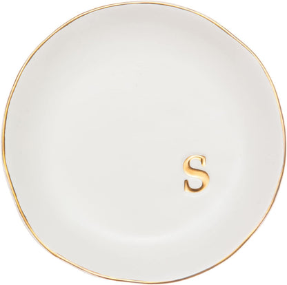 COLLECTIVE HOME - Ceramic Jewelry Tray, Decorative Trinket Dish for Rings Earrings Necklaces Bracelet Watch Keys, Birthday Mother's Day Christmas Gift for Women, 4.75", White Surface (M)