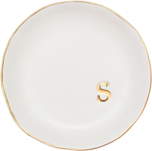 COLLECTIVE HOME - Ceramic Jewelry Tray, Decorative Trinket Dish for Rings Earrings Necklaces Bracelet Watch Keys, Birthday Mother's Day Christmas Gift for Women, 4.75", White Surface (M)