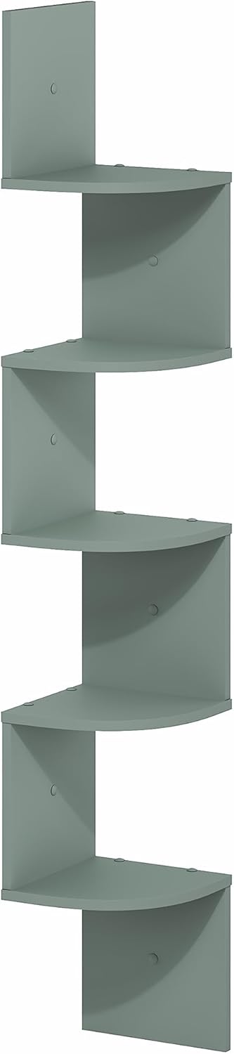 Furinno Rossi 5-Tier Wall Mount Floating Radial Corner Shelf, White