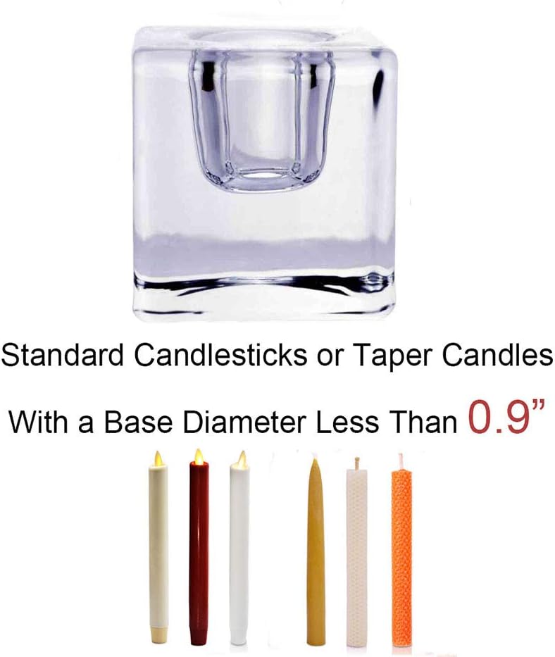 Square Glass Candle Holder Set of 2, Clear Taper Candlestick Holders, Ideal Gift for Dining Table, Wedding, Christmas and Party.…