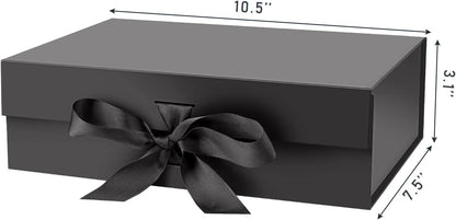DaiJoob Gift Box with Lid for Presents 10.5x7.5x3.1 Inches with Ribbon and Magnetic Closure(1-Pack) (Black)