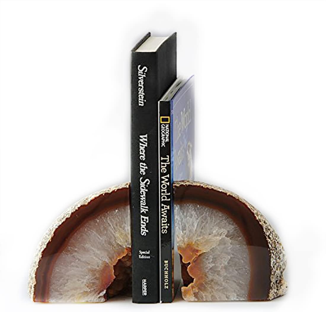 JIC Gem Dyed Blue Agate Bookends Geode Decorative Book Ends for Heavy Books with Rubber Bumpers for Office and Home Decoration Polished Small Size 2 to 3 Lbs