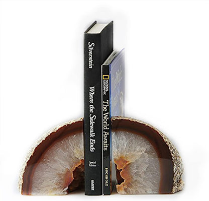 JIC Gem Dyed Blue Agate Bookends Geode Decorative Book Ends for Heavy Books with Rubber Bumpers for Office and Home Decoration Polished Small Size 2 to 3 Lbs