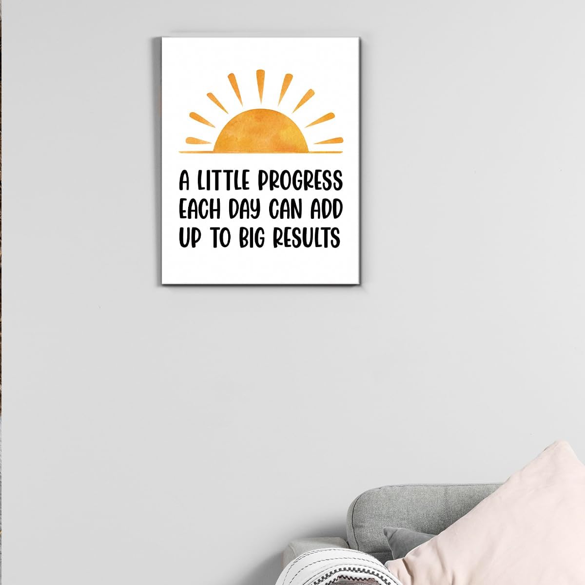 Inspirational Farmhouse Canvas Print Wall Art Decor One Small Positive Thought in the Morning Can Change Your Whole Day Sign Painting Plaque Rustic Home Decoration (8 X 8 Inches, Framed)