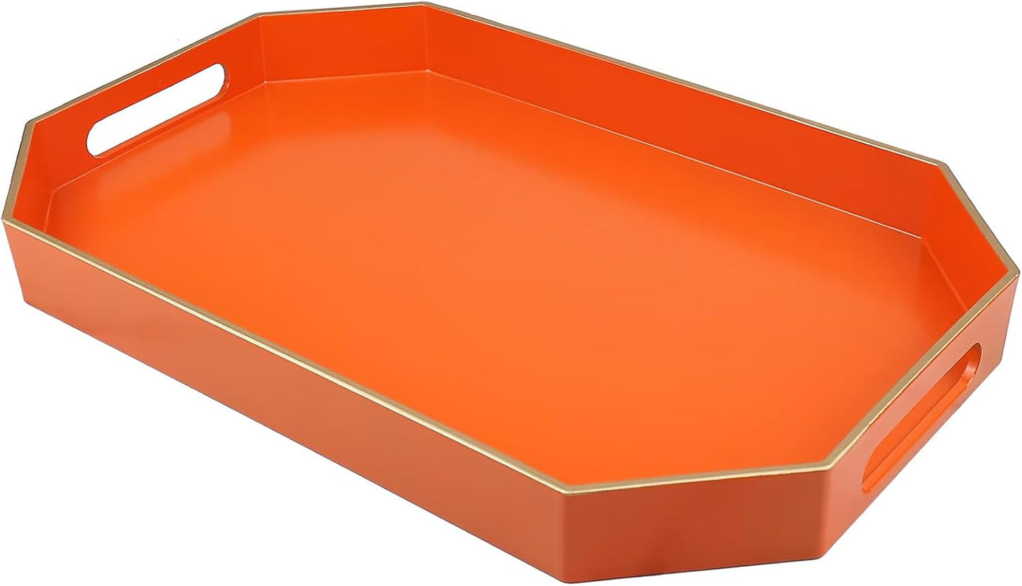 Green Decorative Tray with Handles, Versatile Serving Tray for Coffee Table, Ottoman, Ideal for Serving, Displaying, Organizing, 15.7"*10.2"*1.57"