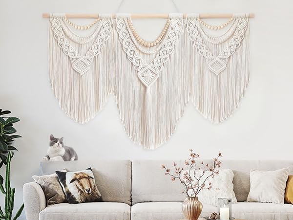 Gliterra Large Macrame Wall Hanging Handmade Boho Tapestry 43"x32" - Wall Art Decor for Living Room, Bedroom, Wedding (beige)