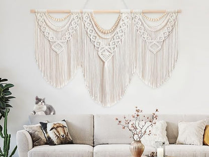 Gliterra Large Macrame Wall Hanging Handmade Boho Tapestry 43"x32" - Wall Art Decor for Living Room, Bedroom, Wedding (beige)
