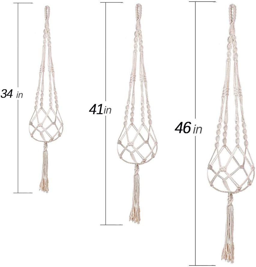 MIPON 3 Pack Macrame Plant Hangers with Hooks - 3 Sizes (34"/41"/46") Handmade Cotton Indoor/Outdoor Hanging Planter Holders,Boho Home Decor for Patio Balcony Living Room, Fits 5-10 Inch Pots
