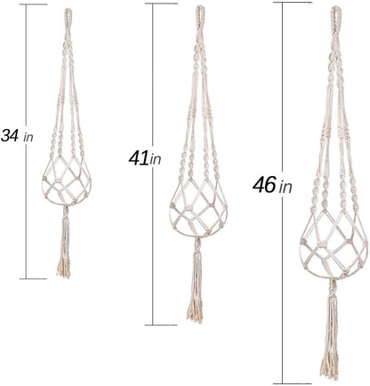 MIPON 3 Pack Macrame Plant Hangers with Hooks - 3 Sizes (34"/41"/46") Handmade Cotton Indoor/Outdoor Hanging Planter Holders,Boho Home Decor for Patio Balcony Living Room, Fits 5-10 Inch Pots