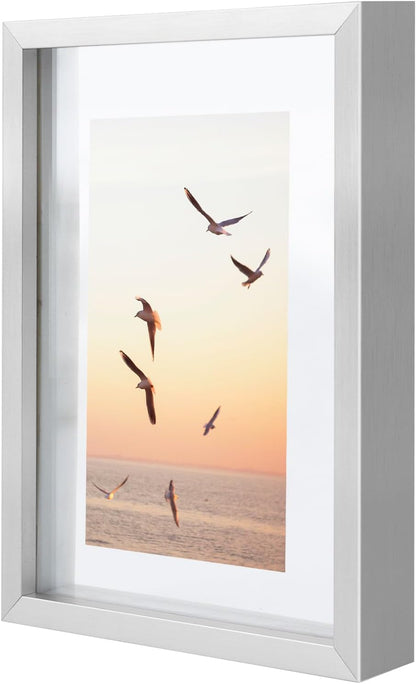 Frametory, Floating Picture Frame 12x16 - Black Aluminum Metal Photo Frame - Real Glass of Front - for Wall Mount Display